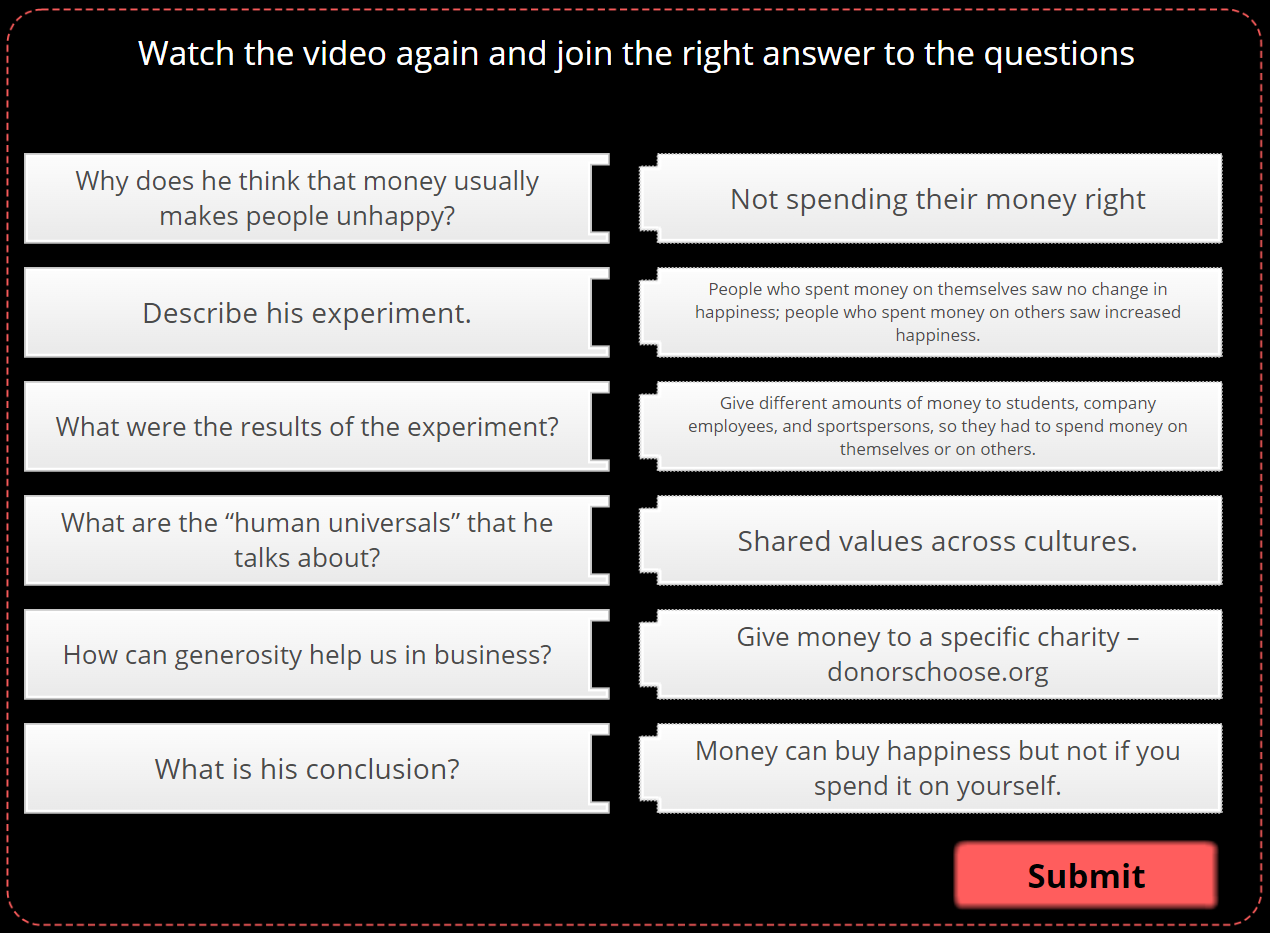 Video Review: Match the answers to the questions. Matching Interactive. 